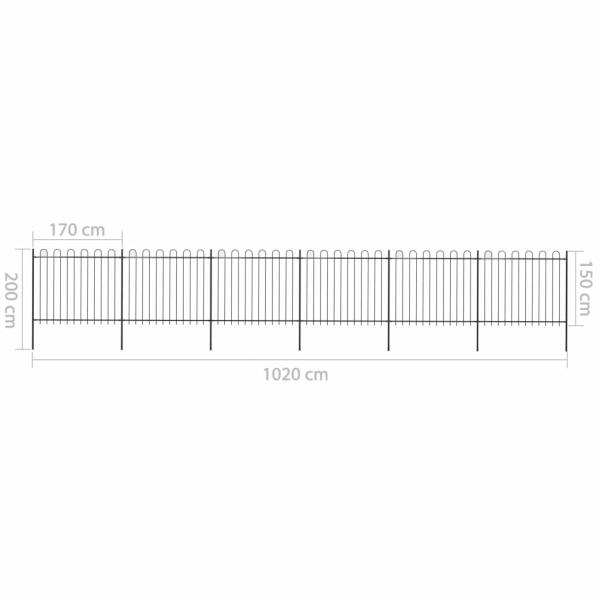 Gartenzaun mit Bügel-Design Stahl 10,2 x 1,5 m Schwarz