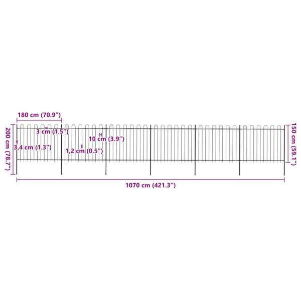 Gartenzaun mit Bügel-Design Stahl 10,2 x 1,5 m Schwarz