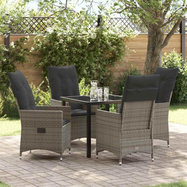 ARDEBO.de - 5-teiliges Garten-Dining-Set mit Kissen Graues Poly-Rattan