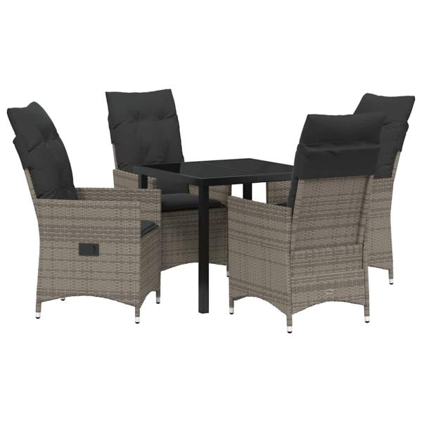 5-teiliges Garten-Dining-Set mit Kissen Graues Poly-Rattan