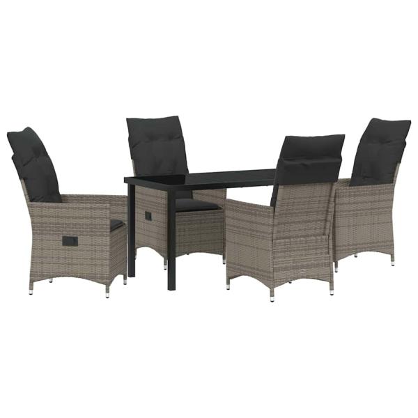 5-teiliges Gartentisch-Set mit Kissen Grau Poly-Rattan