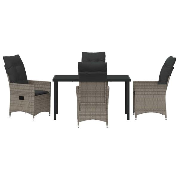 5-teiliges Gartentisch-Set mit Kissen Grau Poly-Rattan