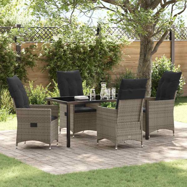 ARDEBO.de - 5-teiliges Garten-Dining-Set mit Kissen Grau aus Poly-Rattan