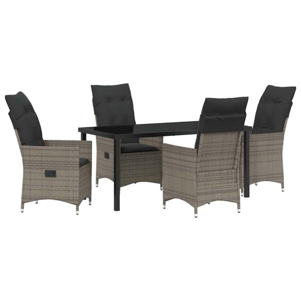 5-teiliges Garten-Dining-Set mit Kissen Grau aus Poly-Rattan