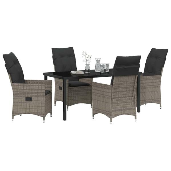 5-teiliges Garten-Dining-Set mit Kissen Grau aus Poly-Rattan