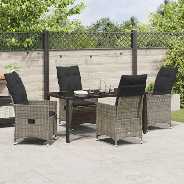 5-teiliges Garten-Dining-Set mit Kissen Grau aus Poly-Rattan