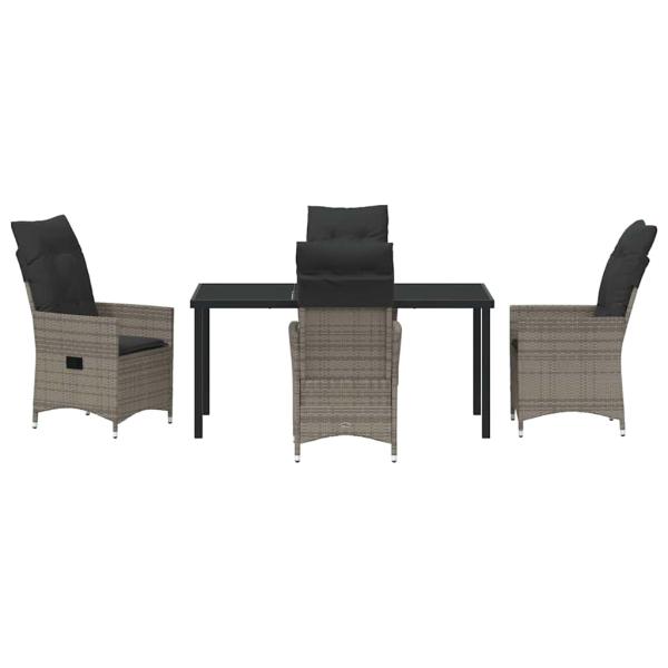 5-teiliges Garten-Dining-Set mit Kissen Grau aus Poly-Rattan