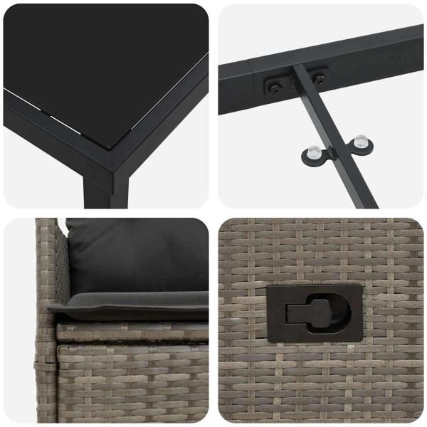 5-teiliges Garten-Dining-Set mit Kissen Grau aus Poly-Rattan