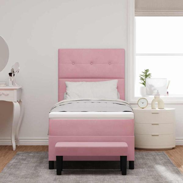 Boxspringbett mit Matratze & Bank Pink 100x200 cm Samt