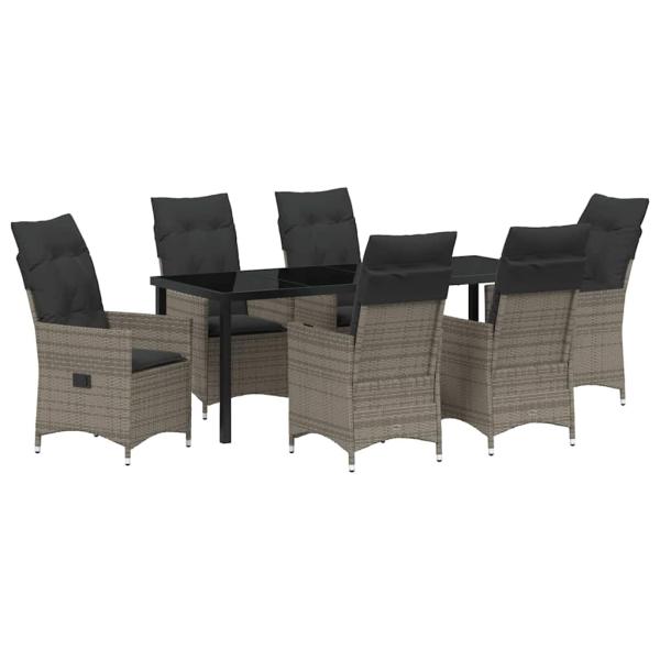 ARDEBO.de - 7-teiliges Garten-Esszimmer Set mit Kissen Grau Poly-Rattan