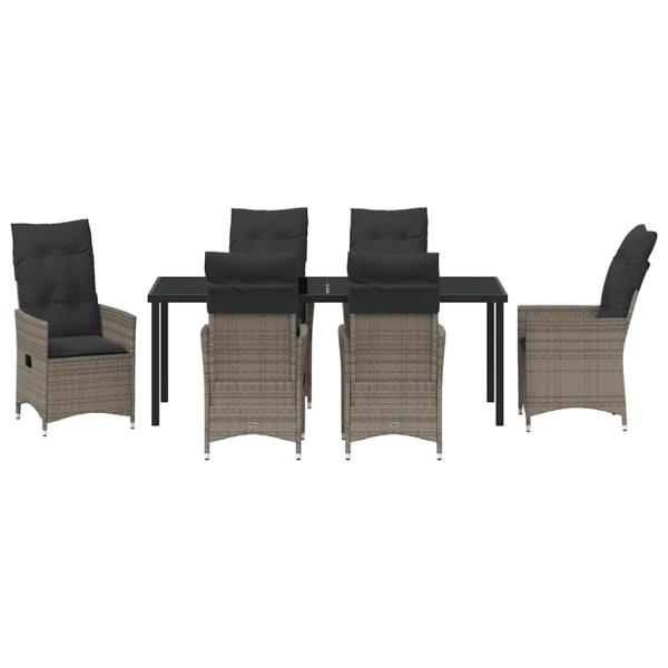 7-teiliges Garten-Esszimmer Set mit Kissen Grau Poly-Rattan