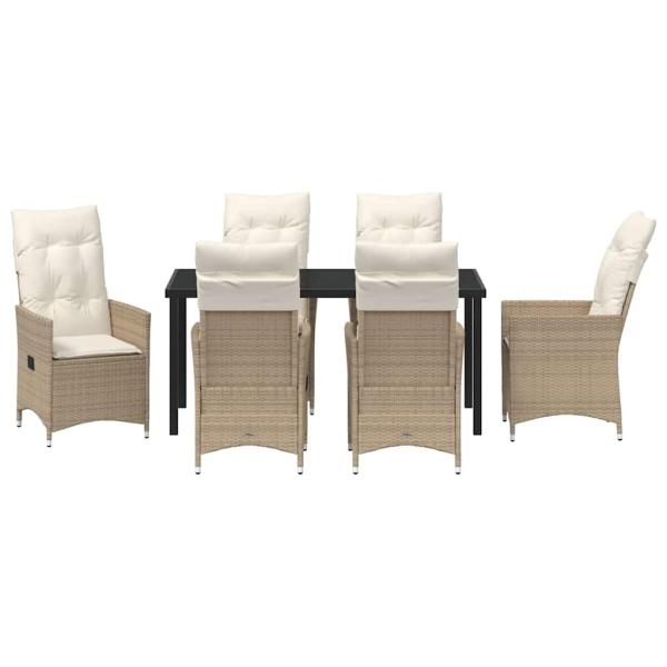 7-teiliges Garten-Esszimmer-Set mit Kissen, Beige Poly-Rattan