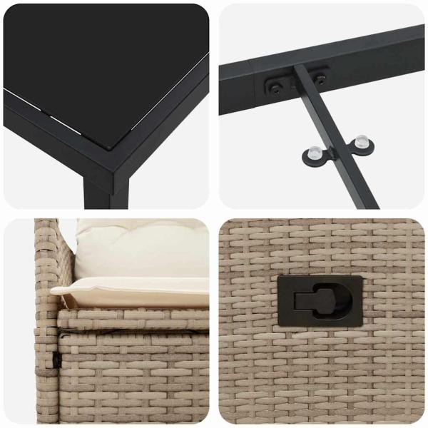 7-teiliges Garten-Esstischset mit Kissen in Beige aus Poly-Rattan