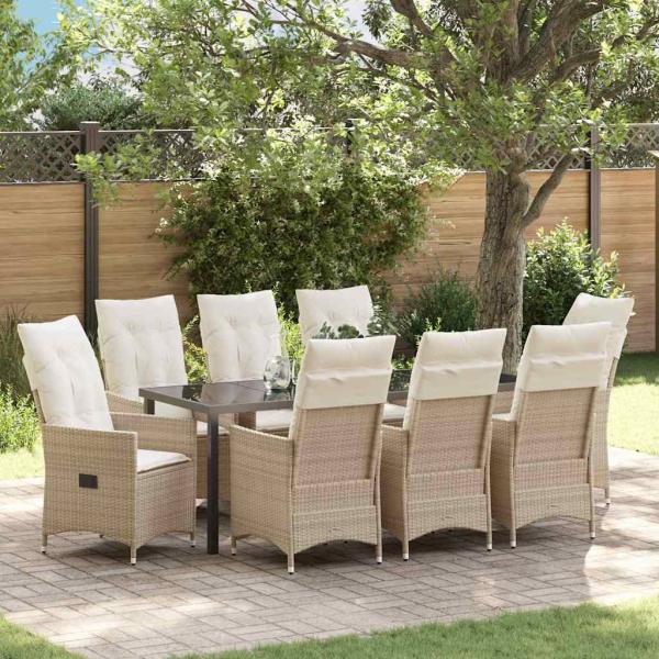 ARDEBO.de - Garten Essgruppe 9 stk. Beige Poly-Rattan
