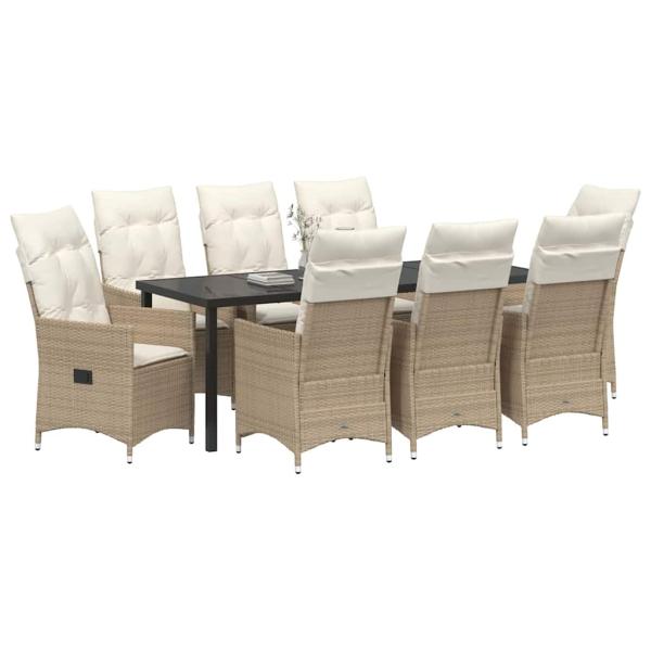 Garten Essgruppe 9 stk. Beige Poly-Rattan