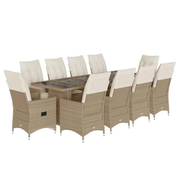 11-tlg. Garten-Bistro-Set mit Kissen Beige Poly Rattan