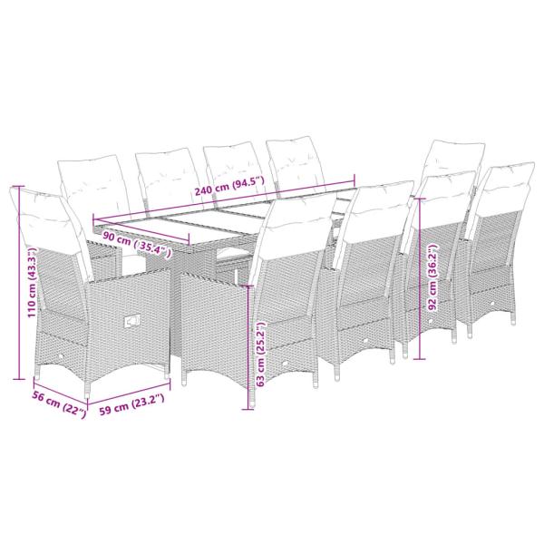 11-tlg. Garten-Bistro-Set mit Kissen Beige Poly Rattan