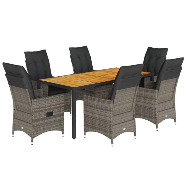 7-tlg. Garten-Essgruppe mit Kissen Grau Poly Rattan