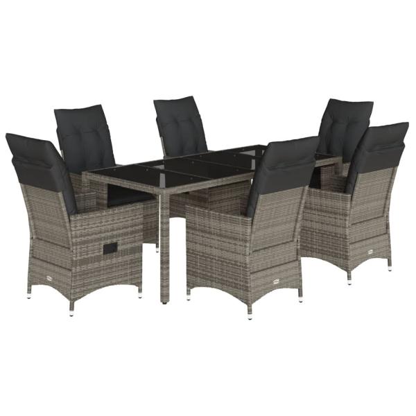 7-tlg. Garten-Essgruppe mit Kissen Grau Poly Rattan