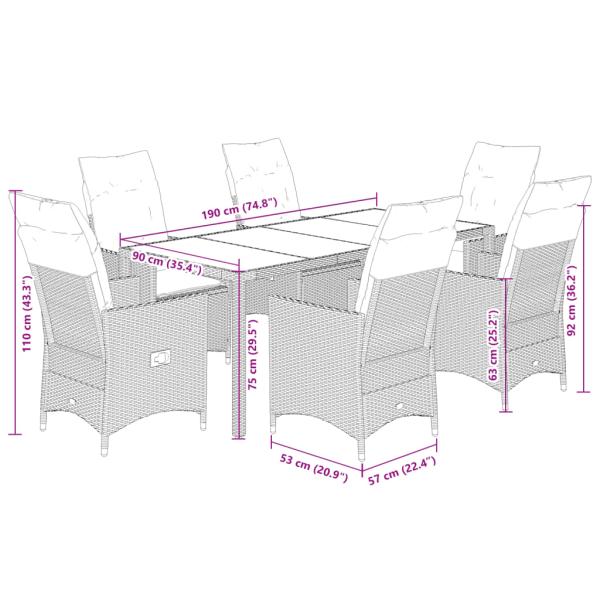 7-tlg. Garten-Essgruppe mit Kissen Grau Poly Rattan