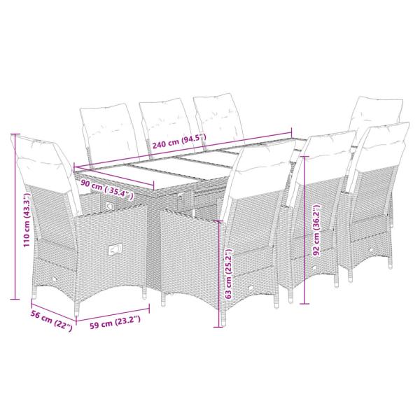 9-tlg. Garten-Bistro-Set mit Kissen Beige Poly Rattan