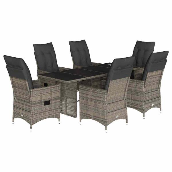 7-tlg. Garten-Essgruppe mit Kissen Grau Poly Rattan
