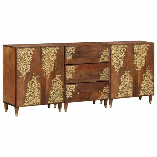 ARDEBO.de - 3-teiliges Badezimmermöbel Set aus massivem, grobem Mangoholz, Sideboard 60x33x75 cm aus massivem Mangoholz