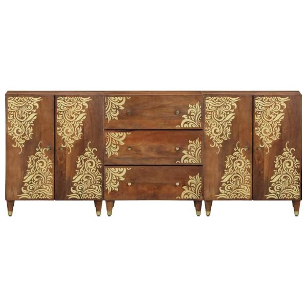 3-teiliges Badezimmermöbel Set aus massivem, grobem Mangoholz, Sideboard 60x33x75 cm aus massivem Mangoholz