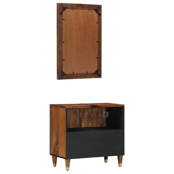 2-teiliges Badmöbel Set aus massivem Mangoholz, Badschrank 62x33x58 cm aus massivem Mangoholz, Badezimmerspiegel 50x70x3 cm aus massivem Mangoholz