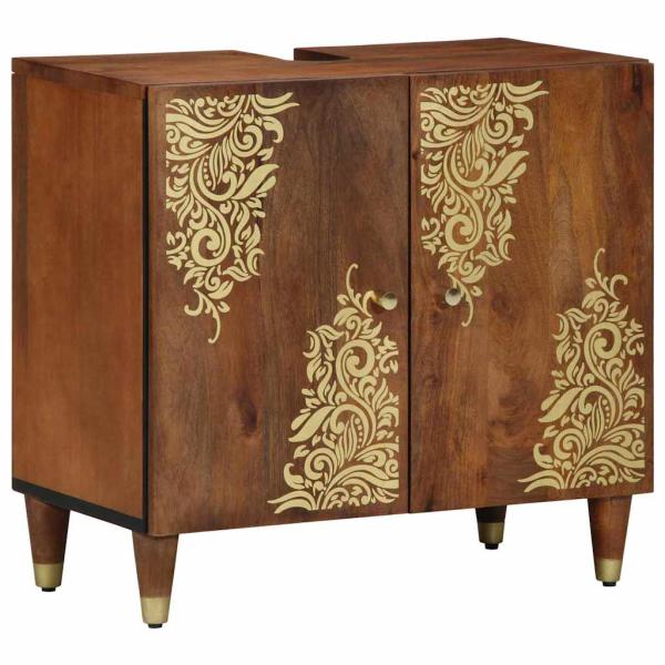 5-teiliges Badezimmermöbel Set Massivholz Mango, Waschbecken Schrank 62x33x58 cm Massivholz Mango, Badezimmerspiegel 50x70x3 cm Massivholz Mango, Sideboard 38x33x160 cm Massivholz Mango, Badezimmer Schrank 38x33x58 cm Massivholz Mango, Badezimmer Wandrega