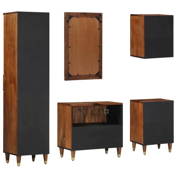 5-teiliges Badezimmermöbel Set Massivholz Mango, Waschbecken Schrank 62x33x58 cm Massivholz Mango, Badezimmerspiegel 50x70x3 cm Massivholz Mango, Sideboard 38x33x160 cm Massivholz Mango, Badezimmer Schrank 38x33x58 cm Massivholz Mango, Badezimmer Wandrega