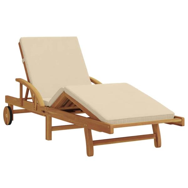 Sonnenliege mit Kissen und Tisch Beige Massivholz Akazie, Faltbare Sonnenliege mit Rädern & Kissen Beige Massivholz Akazie