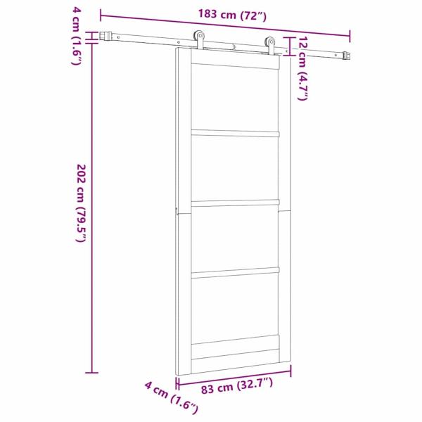Schiebetür mit Hardware-Set 83x202 cm Massivholzkiefer, Innentür 'ORKDAL'83x202x4 cm Massivholzkiefer