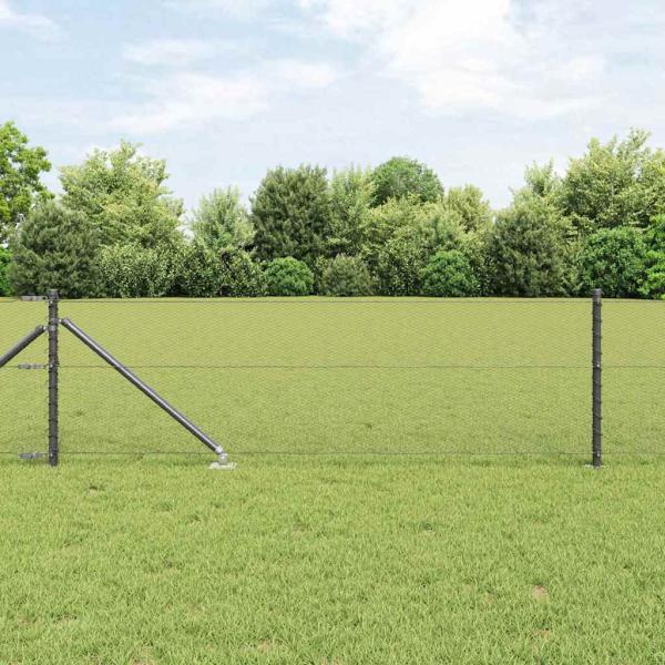 ARDEBO.de - Sechseckzaun Grau 0.6x10 m Stahl, Zaunpfosten mit Spitze 7 Stk Ø32 mm 80 cm Verzinkter Stahl