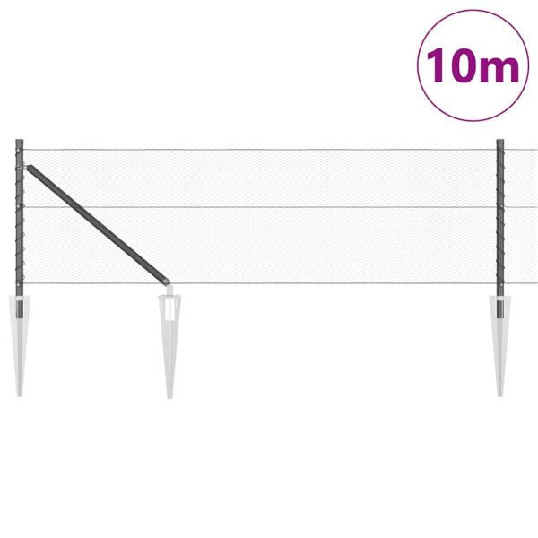 Sechseckzaun Grau 0.6x10 m Stahl, Zaunpfosten mit Spitze 7 Stk Ø32 mm 80 cm Verzinkter Stahl