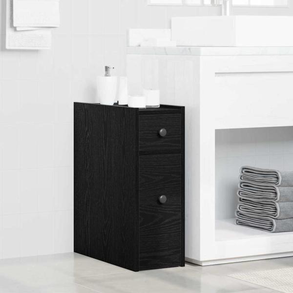 ARDEBO.de - Schmaler Badezimmerschrank mit Rollen Schwarzes Eichen-Laminat