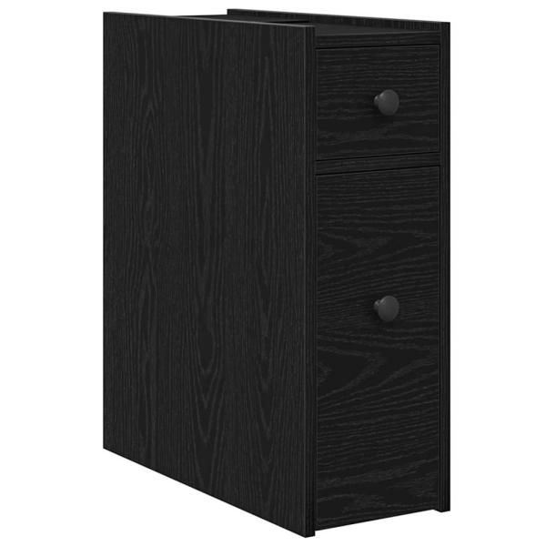 Schmaler Badezimmerschrank mit Rollen Schwarzes Eichen-Laminat