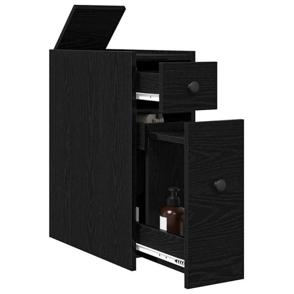 Schmaler Badezimmerschrank mit Rollen Schwarzes Eichen-Laminat