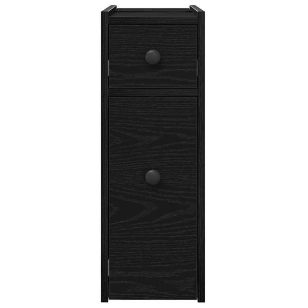 Schmaler Badezimmerschrank mit Rollen Schwarzes Eichen-Laminat