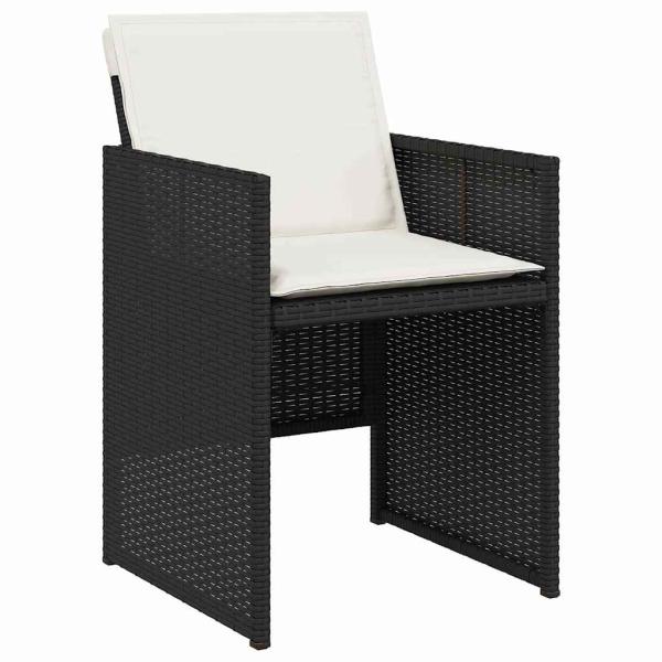 5-teiliges Garten Essset mit Polstern Schwarz Poly Rattan, Gartentisch Schwarz 80x80x73 cm Einscheibensicherheitsglas