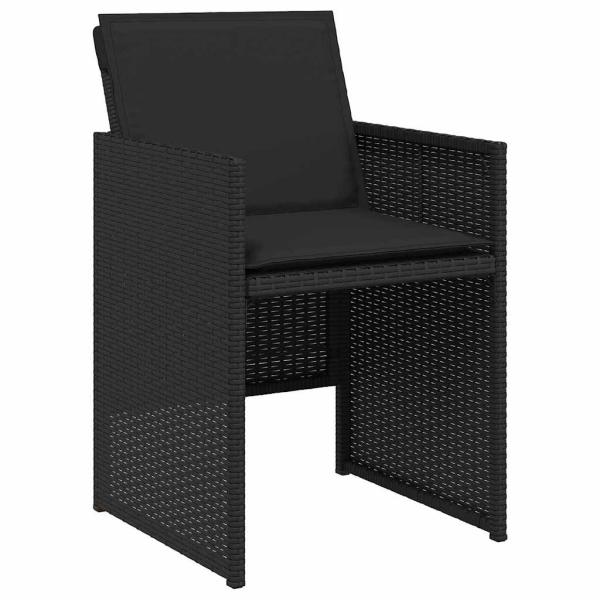 5-teiliges Garten-Esstischset mit Kissen Schwarz Poly-Rattan, Gartentisch Schwarz 140x80x73 cm Temperiertes Glas