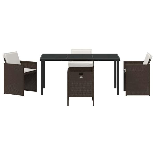 5-teiliges Garten Essset mit Kissen Braunes Poly Rattan, Gartentisch Schwarz 160x80x73 cm Gehärtetes Glas