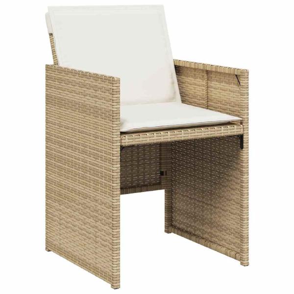 5-teiliges Garten Essset mit Kissen Beige Poly Rattan, Gartentisch Schwarz 80x80x73 cm Temperglas