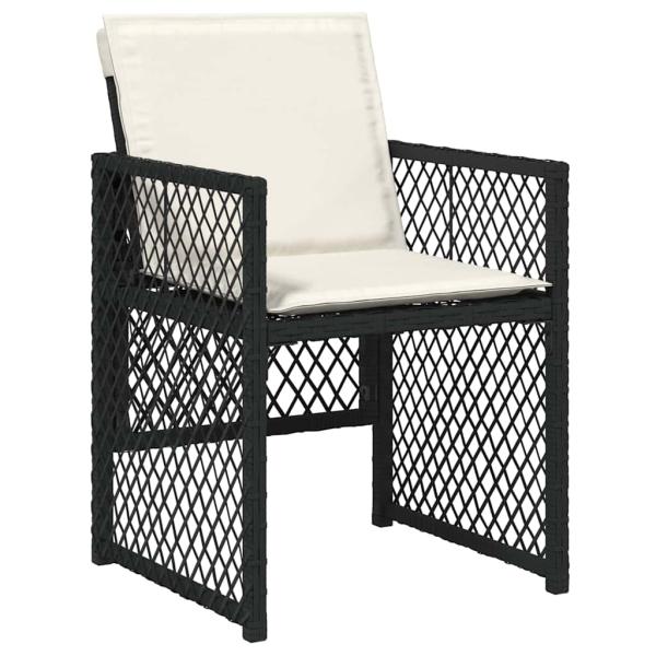 5-teiliges Garten-Essset mit Kissen Schwarz Poly Rattan, Gartentisch Schwarz 80x80x73 cm Tempered Glass