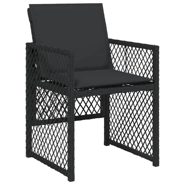 5-teiliges Garten-Essgruppe mit Kissen Schwarz Poly Rattan, Gartentisch Schwarz 80x80x73 cm Sicherheitsglas