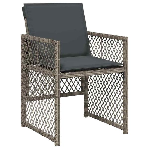 5-teiliges Garten Essset mit Kissen Grau Poly Rattan, Gartentisch Schwarz 80x80x73 cm Gehärtetes Glas