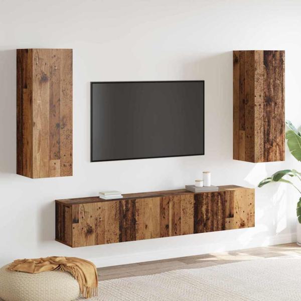 ARDEBO.de - 4-teiliges TV Schrank Set Wandmontiert Altholz Ingenieurholz
