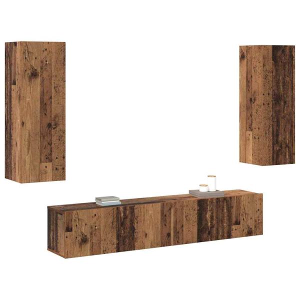 4-teiliges TV Schrank Set Wandmontiert Altholz Ingenieurholz