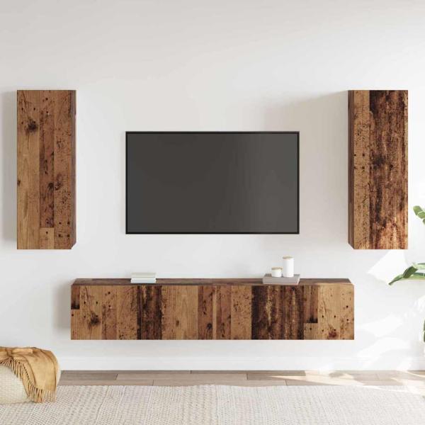 4-teiliges TV Schrank Set Wandmontiert Altholz Ingenieurholz