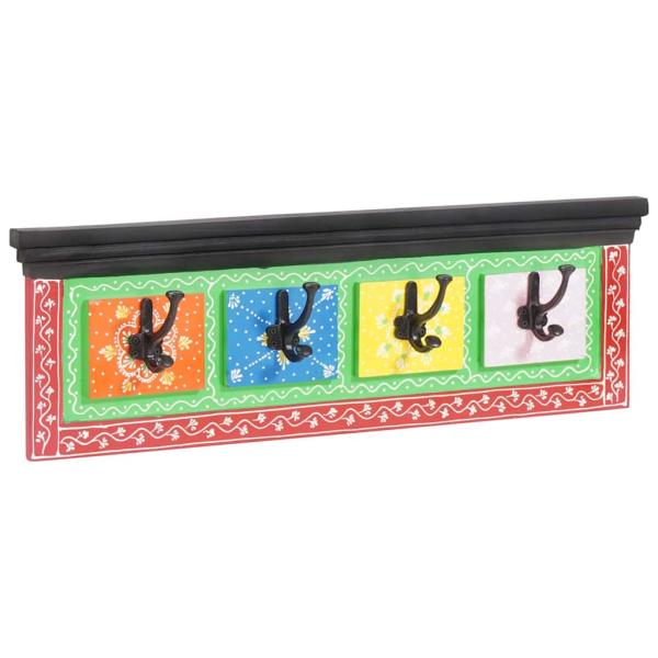 Wandgarderobe mit 4 Haken 80x25x2 cm aus massivem Mangoholz & Spanplatte